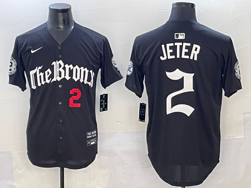 Men 2025 New York Yankees #2 Jeter Black Five generations Joint Name Nike MLB Jersey style 3